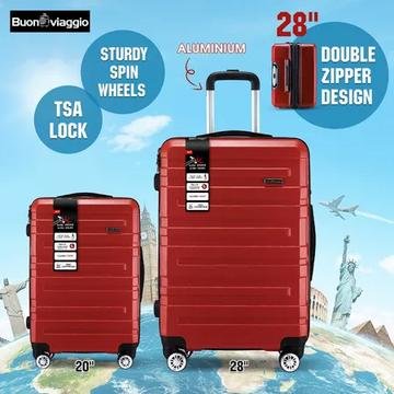 bestdeals 2-piece expandable hard shell luggage set in red