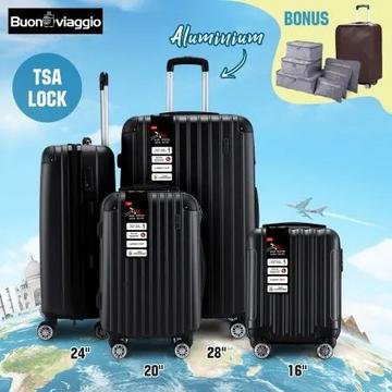 bestdeals 4-piece hard shell luggage set in black