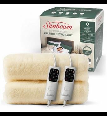 Sunbeam Sleep Perfect wool fleece queen electric blanket in Polar White