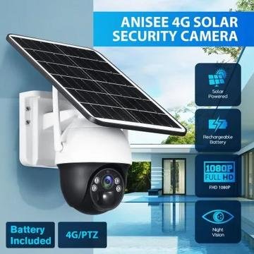 4G Solar Security Camera with Remote Control mounted on an outdoor wall