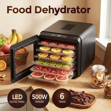 6-tray digital food dehydrator in black with LED timer