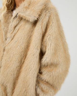 All About Eve Sable Faux Fur Zip Coat with plush texture and voluminous collar