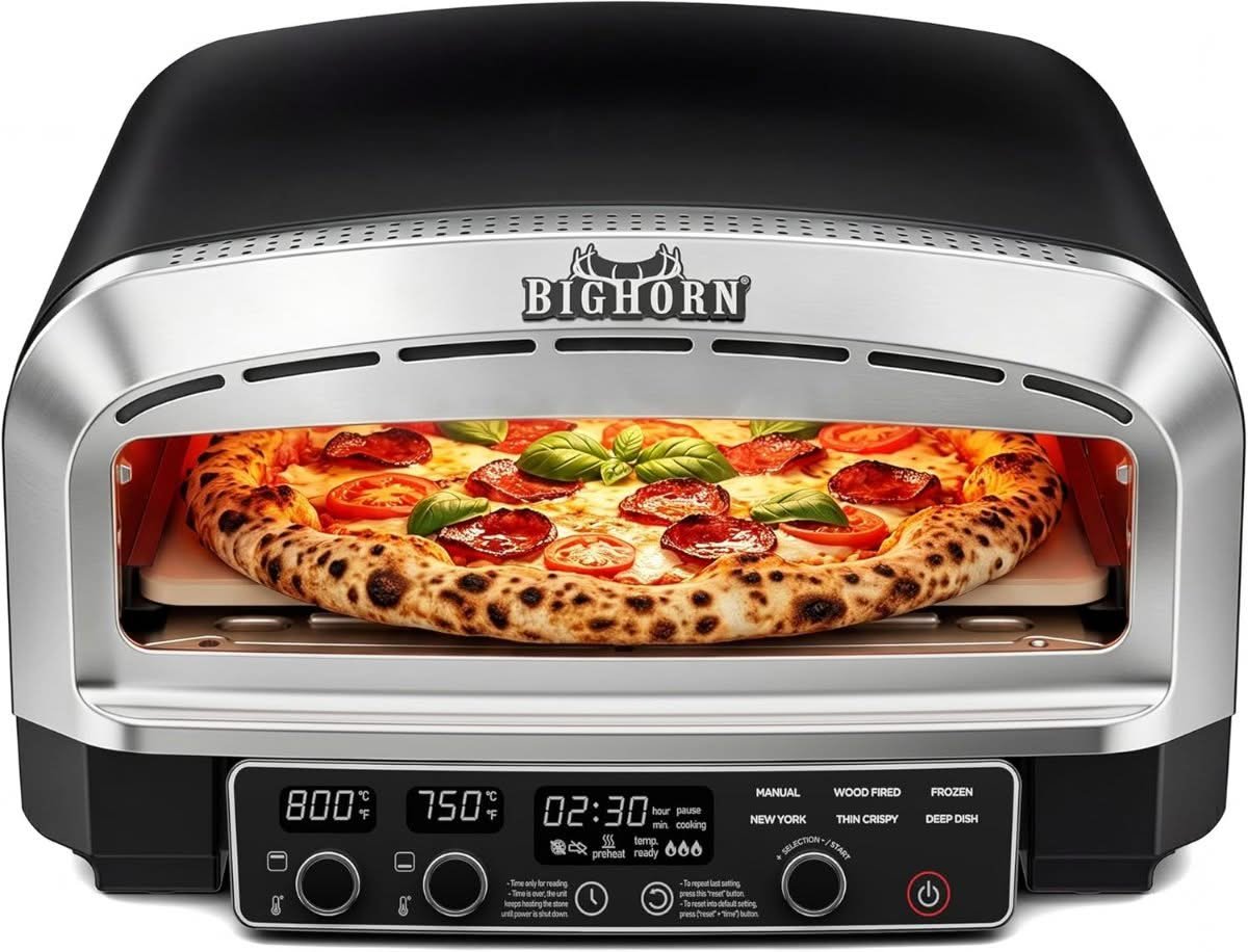 BIG HORN 14 inch indoor electric countertop pizza oven in stainless steel