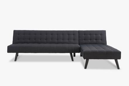 TSB Living Boston modular sofa bed chaise in black linen with chrome legs