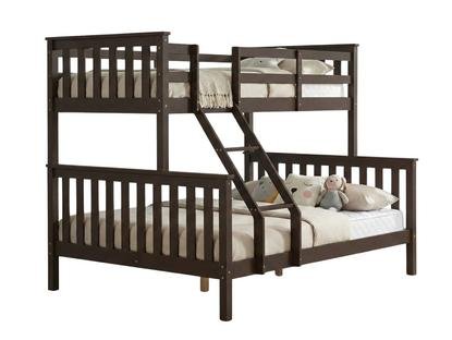 Chico Triple Bunk in walnut bundled with single and double mattresses