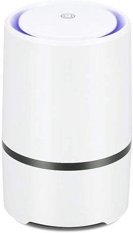 Compact black HEPA air purifier with PM2.5 sensor for a bedroom