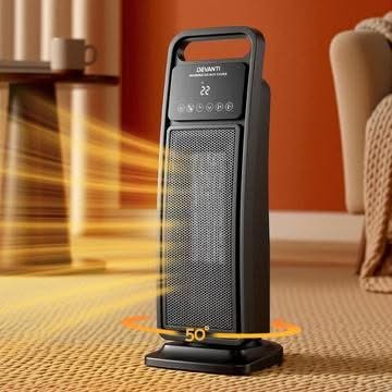 Devanti 2000W ceramic tower heater in black with LED touchscreen and remote control
