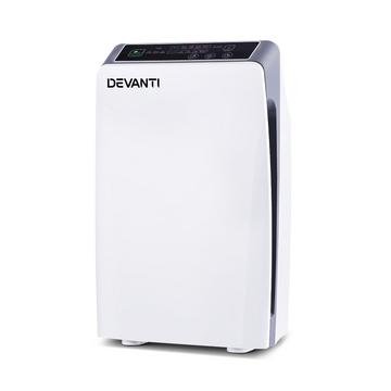 Devanti white HEPA tower air purifier with digital control panel