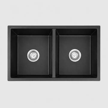 Double bowl black granite composite kitchen sink