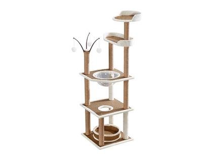 164cm white and beige rattan cat tree with panoramic capsule and sisal posts