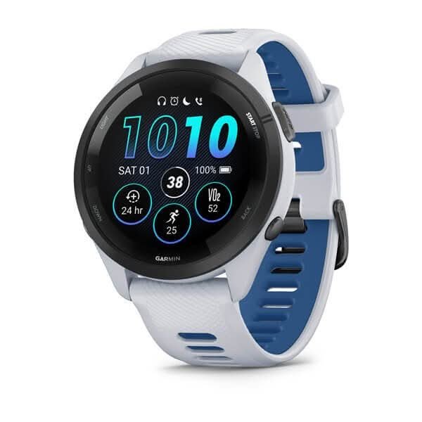 Garmin Forerunner 265 black GPS running smartwatch with AMOLED display on white background