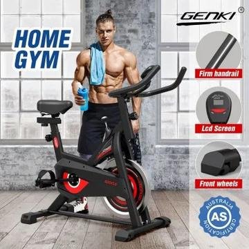 Genki belt drive spin bike in black and red