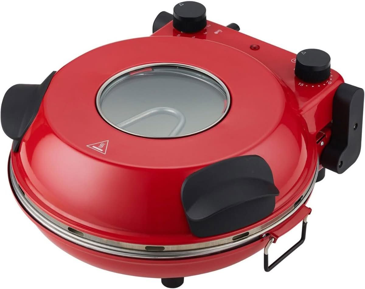 Healthy Choice 12 inch electric pizza oven in red with viewing window