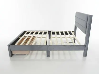 Heloise charcoal velvet bed frame with footboard drawer, queen