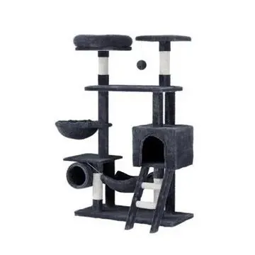 i.Pet 144cm grey cat climbing tower with plush velvet, sisal posts and hammock