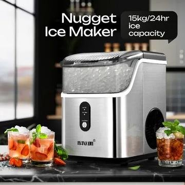 Silver Maxkon nugget ice maker with carry handle producing pellet ice