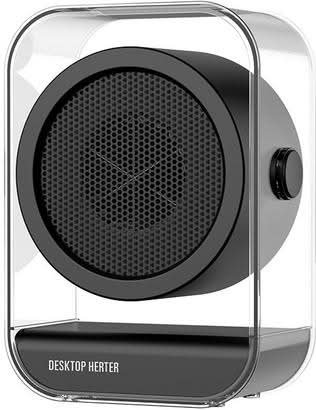 Black portable mini desk heater with transparent dust-proof casing