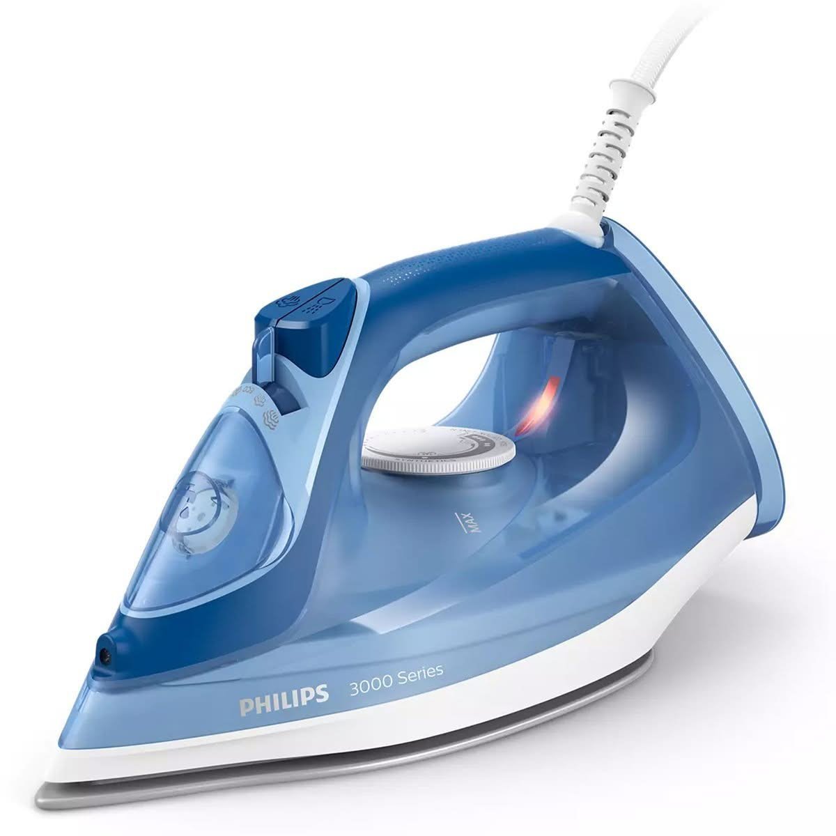 Philips 3000 Series steam iron DST3031/29 in dark blue on its heel rest