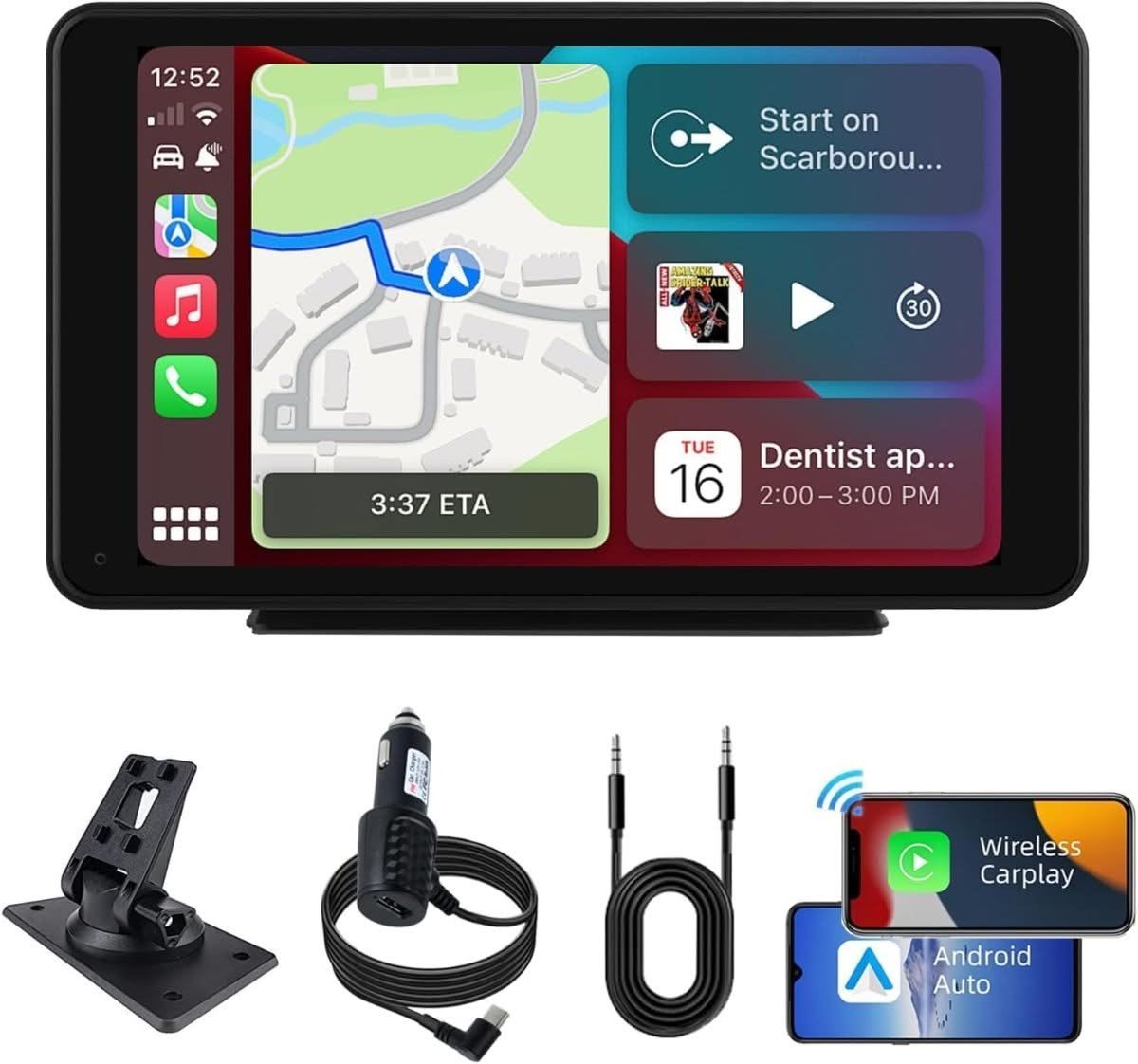 Plimpton 7 inch portable wireless CarPlay screen for cars