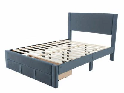 Rae charcoal velvet queen bed frame with storage drawer