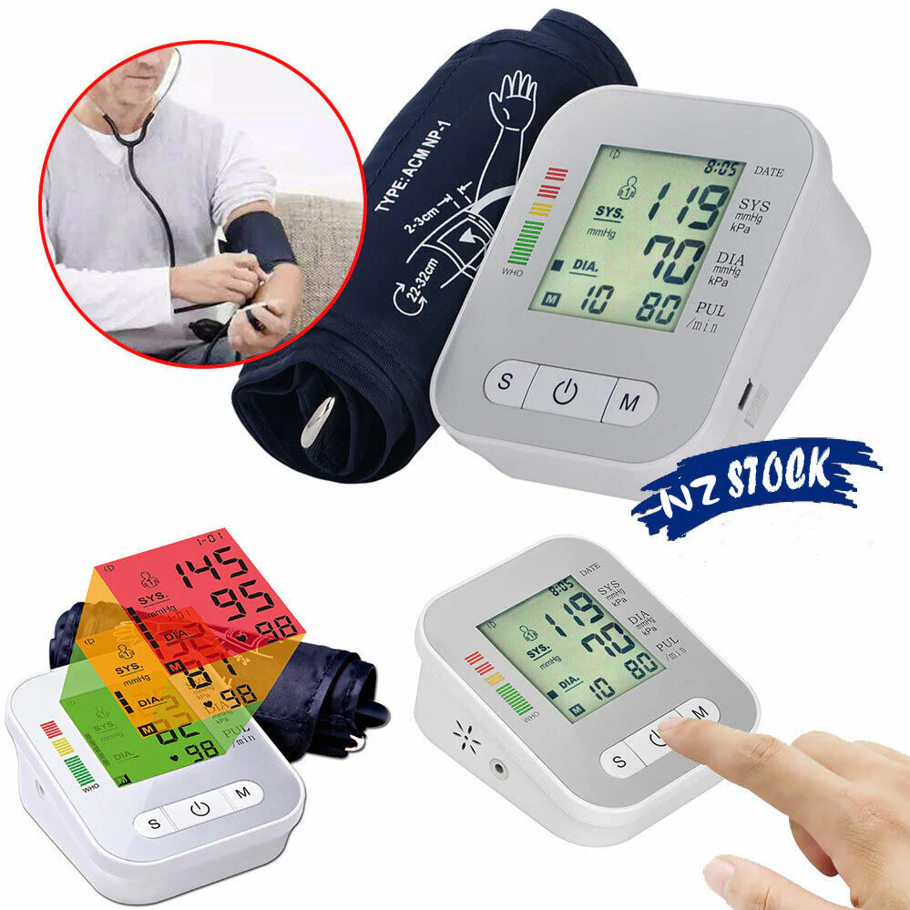 Rechargeable upper arm blood pressure monitor with large LED display