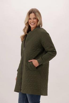 Shine On Label Dallas Quilted Jacket in olive with diamond quilt pattern and ribbed collar