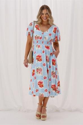 Sunday Boho Matilda Dress in vintage-inspired print with A-line midi silhouette