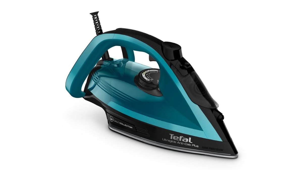 Tefal UltraGlide Anti-Calc Plus FV5873 steam iron in teal and black