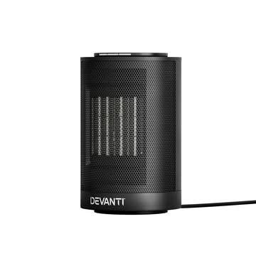 Devanti black ceramic portable standing fan heater 1200W on white background