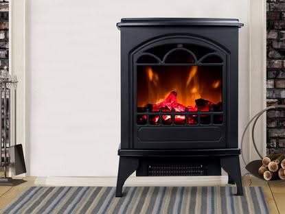 TSB Living black freestanding electric fireplace stove heater with LED log flame effect
