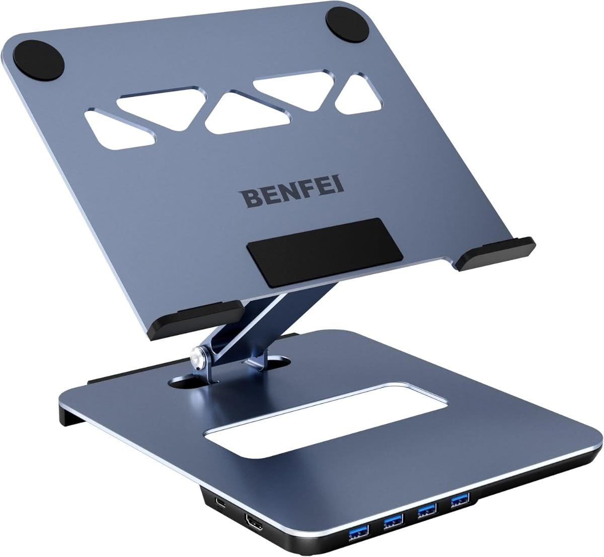 BENFEI Laptop Stand with USB-C 6-in-1 Docking Station - Best Compact Travel Dock
