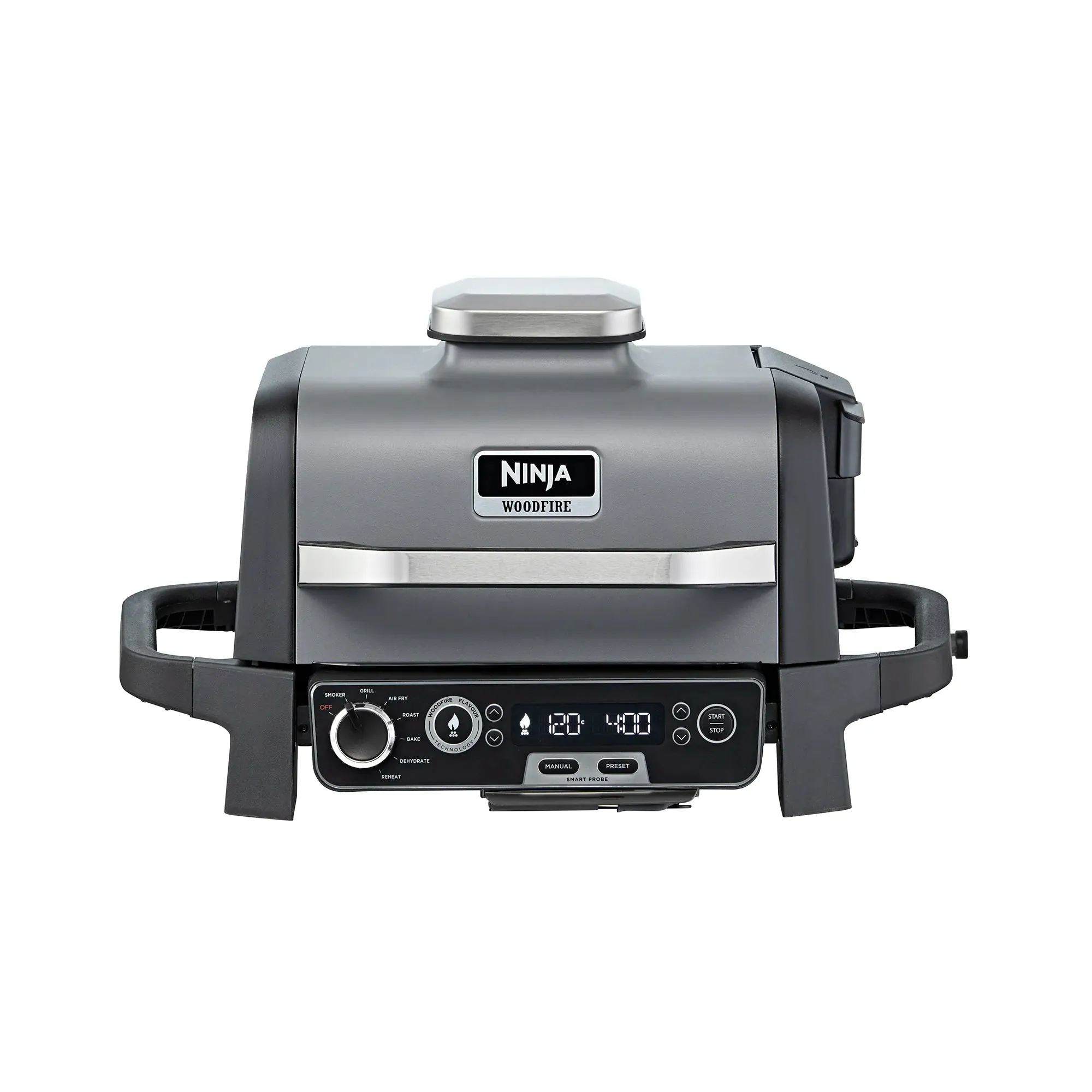 Ninja Woodfire 7 in 1 Electric BBQ Grill and Smoker on a plain background