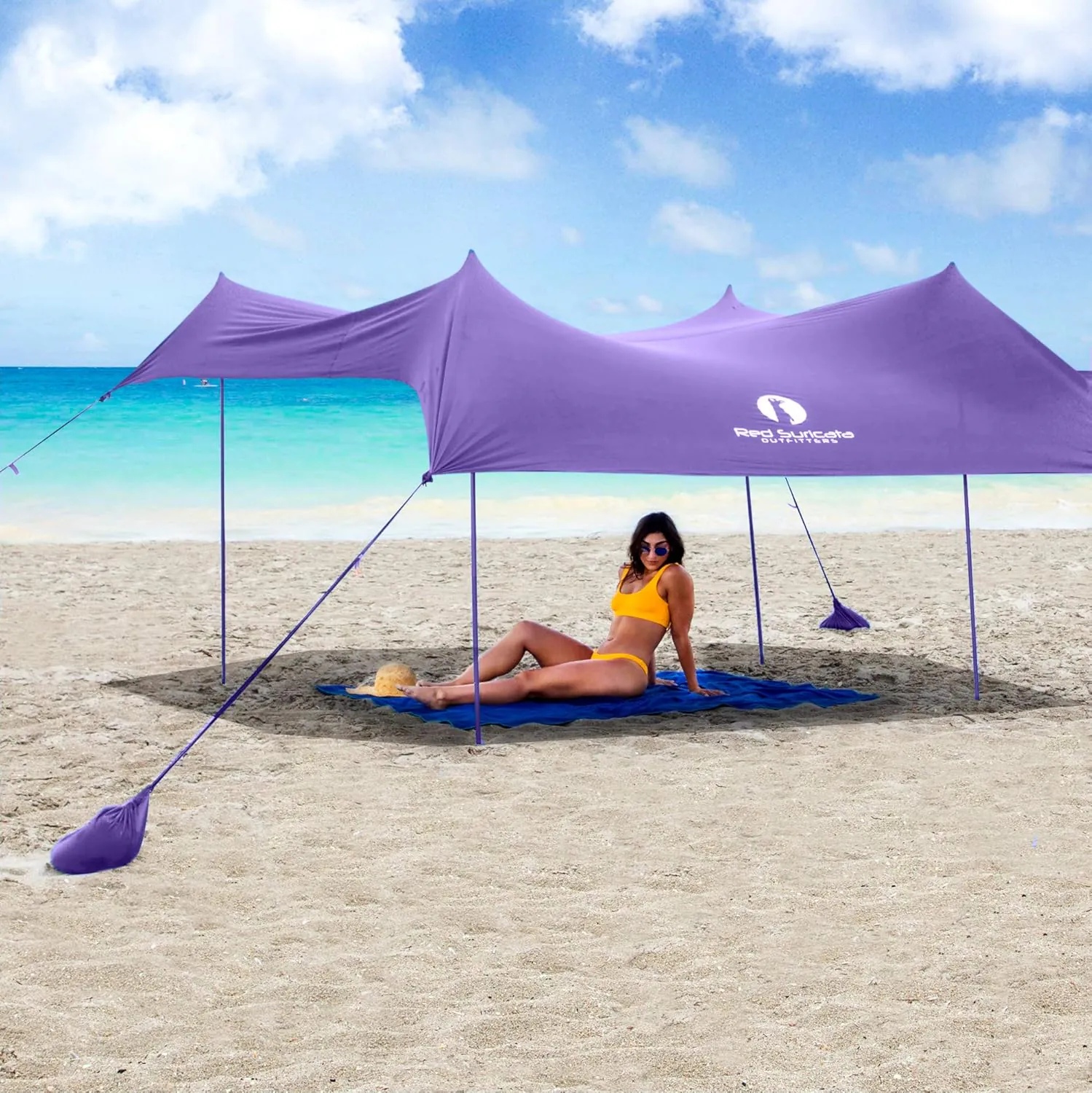 Red Suricata family beach sunshade