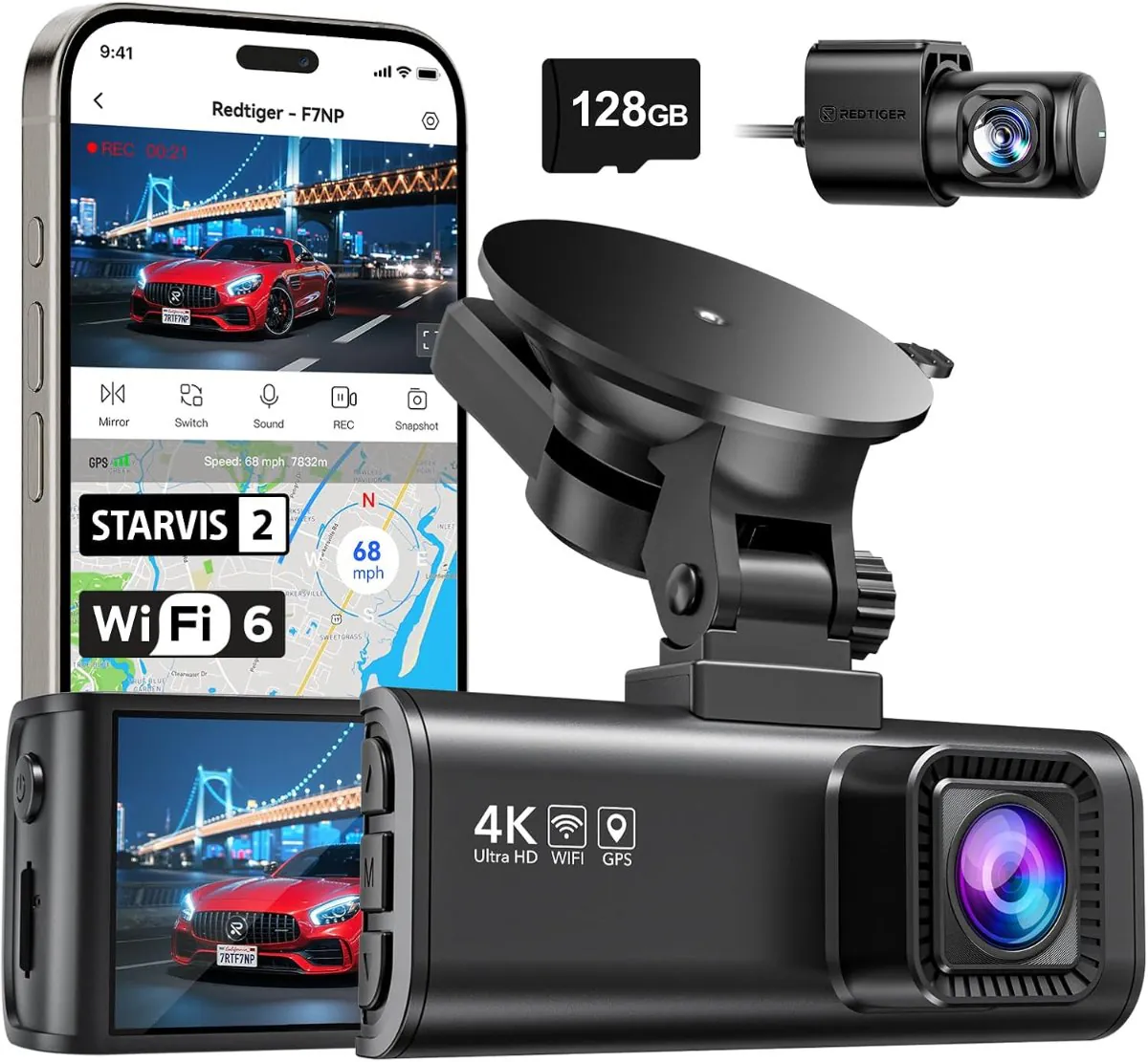 REDTIGER F7NP 4K Dash Cam front and rear