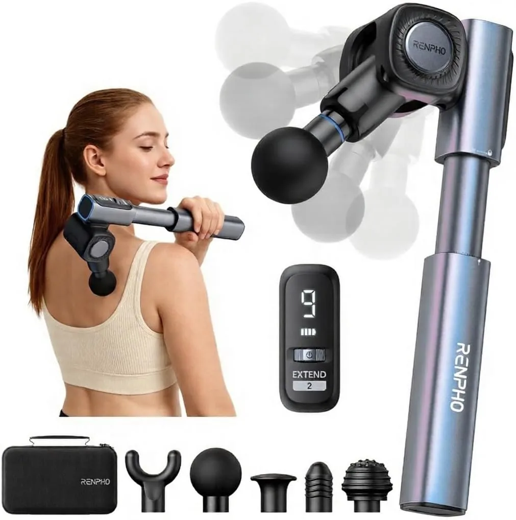 RENPHO massage gun with adjustable head and extendable handle