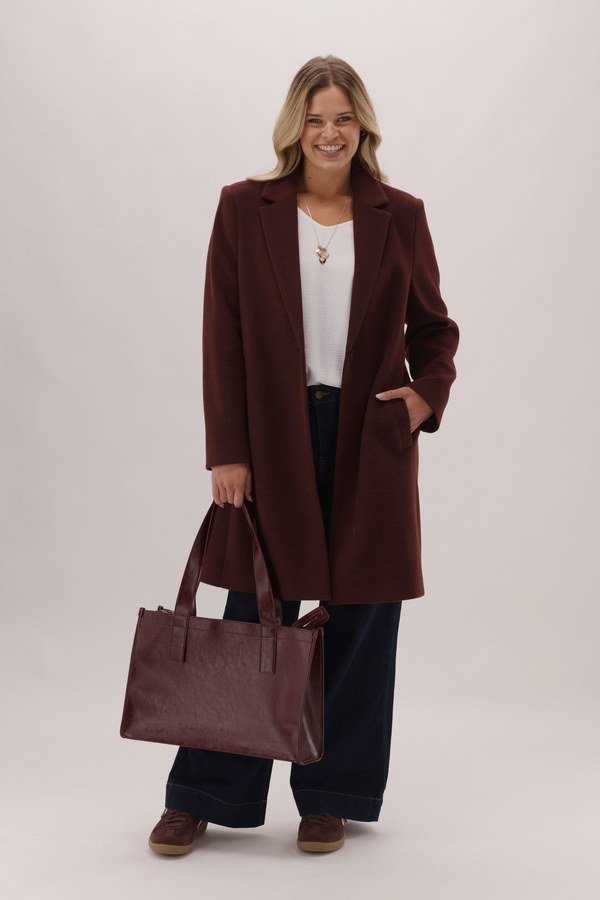 Gloss The Label Savanna Coat in brown with notched lapel and single button